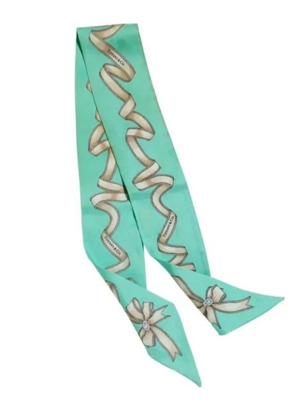 BNIB! RARE! AUTHENTIC TIFFANY & CO. 100% Silk Printed Twilly Scarf WHITE BOWS - Picture 2 of 9